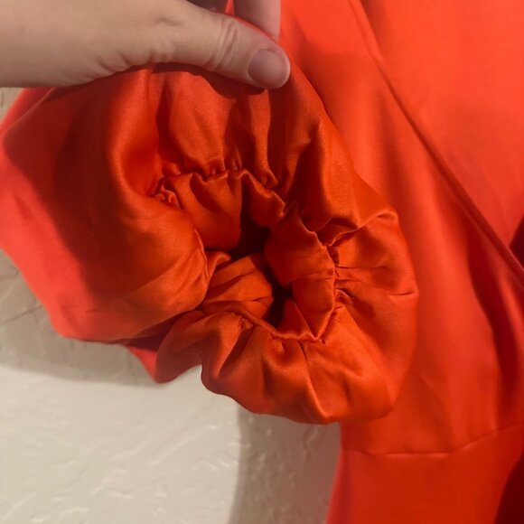 Officiallyquigley X The Drop Color Block Orange & Pink Puffy Sleeve Mini Dress - Picture 4 of 13